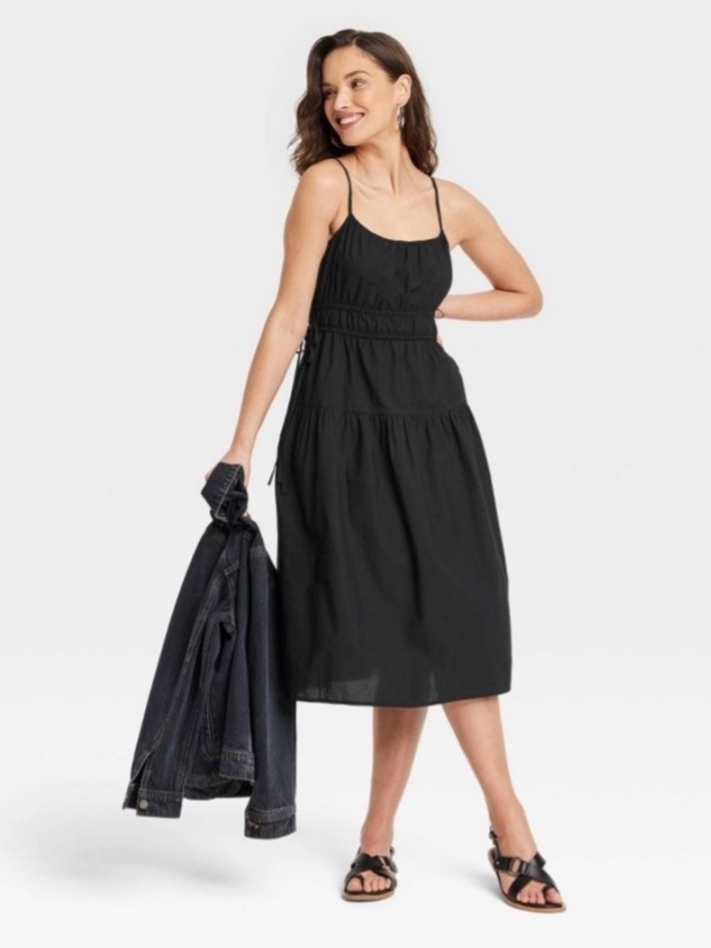 Universal Thread Black Tiered Cinch-Waist Midi Dress